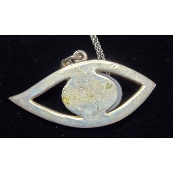 Vintage Blue Evil Eye Silvertone Pendant Necklace - Picture 3 of 6